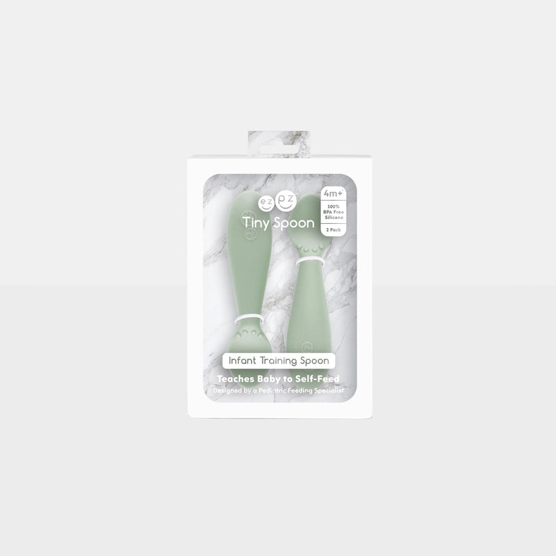 ezpz Tiny Spoon 2-pack in Sage, in package