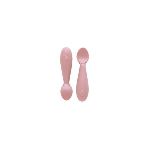 Two ezpz Tiny Spoon silicone infant spoons in Blush