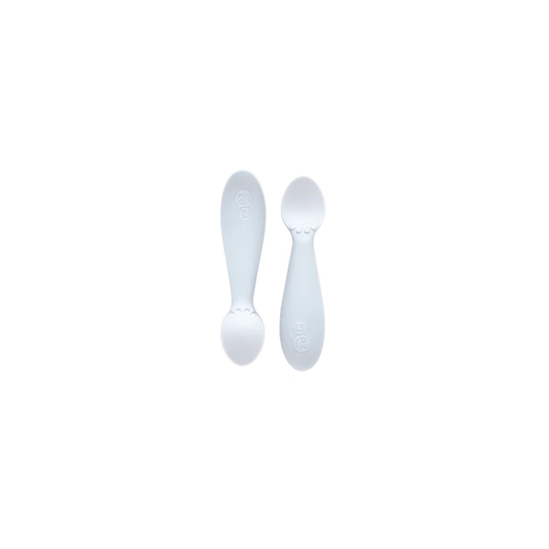 Two ezpz Tiny Spoon silicone infant spoons in Gray