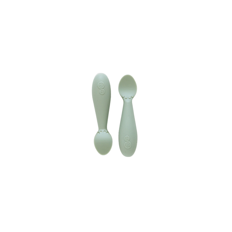 Two ezpz Tiny Spoon silicone infant spoons in Sage