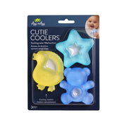 Itzy Ritzy Cutie Coolers water-filled teethers in packaging: blue bear, aqua star and yellow duck