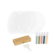 Family Colors kit with five clear panels, wooden base, roller, and paint tubes