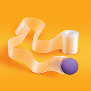 Roll of beige tape with a purple ball on an orange background