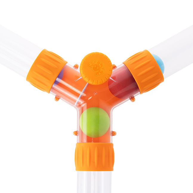 Colorful water gun with multiple nozzles on a white background