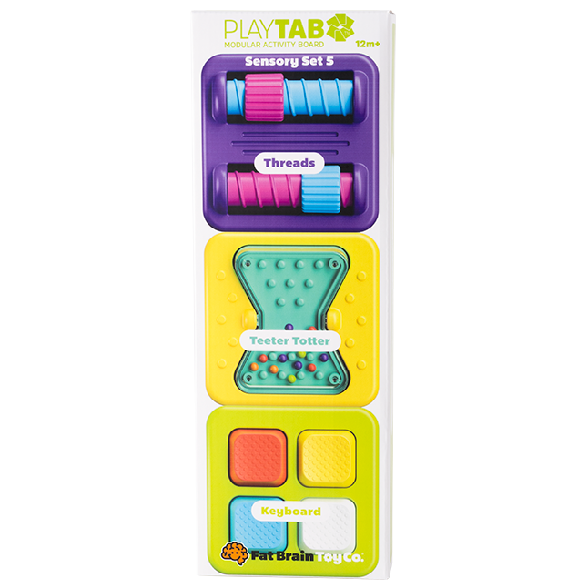 Play Tab sensory set packaging with colorful toys on a white background