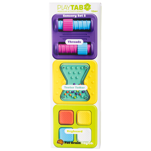 Play Tab sensory set packaging with colorful toys on a white background