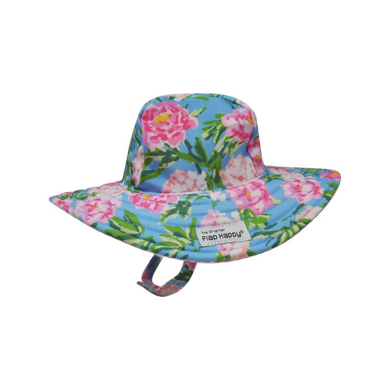 Floral patterned sun hat on a white background