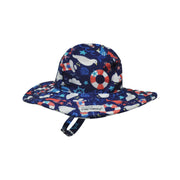 Children's sun hat with nautical pattern on a white background