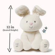 Flora the Bunny plush with height marker showing 12 inches seated