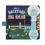 cover of blairs backyard of big ideas light up library book with magic magnifier attached