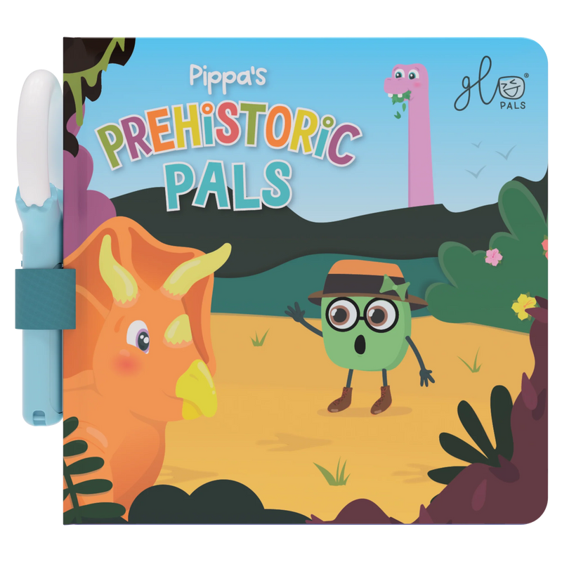cover of pippas prehistoric pals light up library book with magic magnifier attached