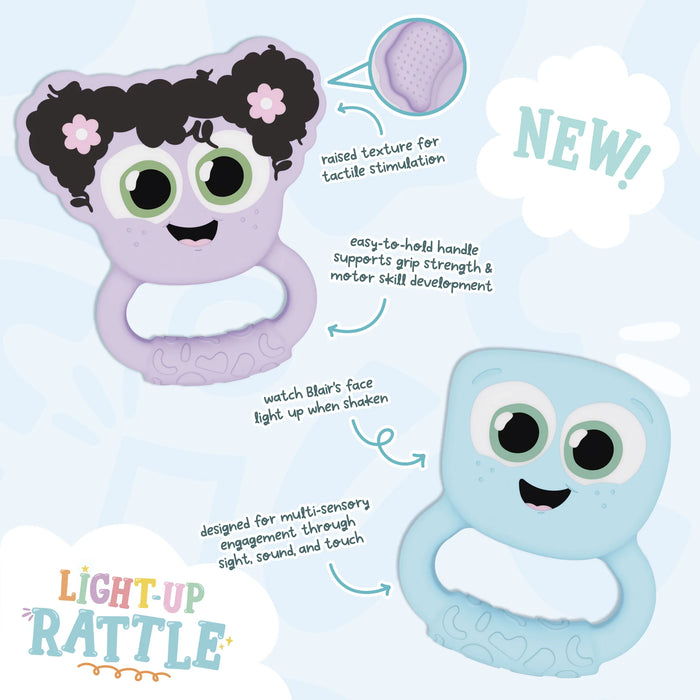 product feature graphic showing blair rattle colors and details