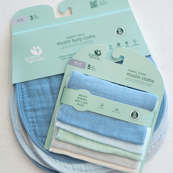 Green Sprouts | Organic Cotton Muslin Burp Cloth (3pk) | Blueberry