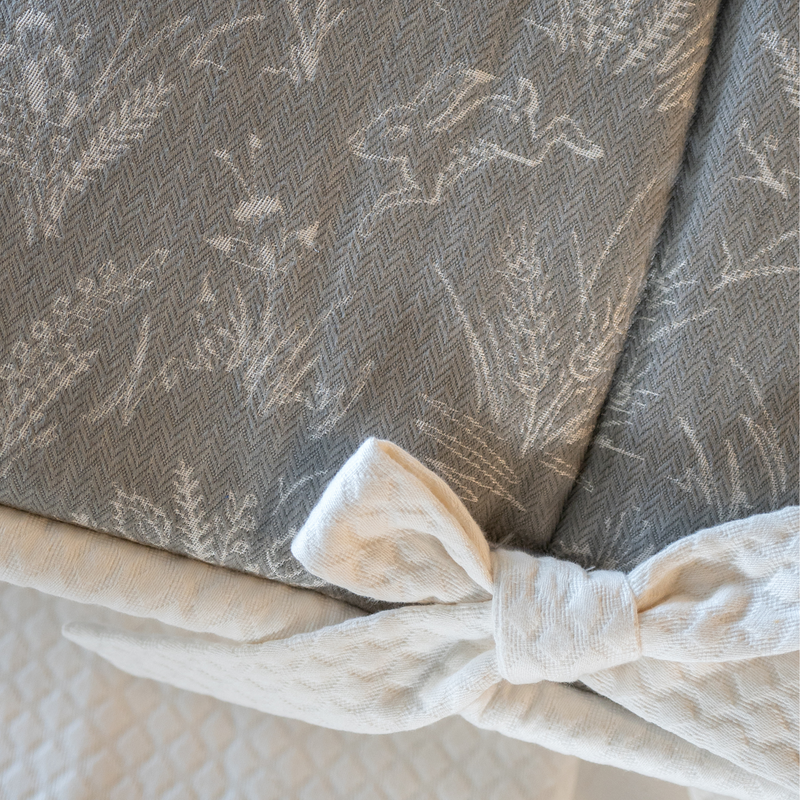 Custom Bedding | Crib Rail Cover | Bunny Gray w/ Cream Matte Lasse Cord/Ties