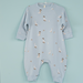 Light blue baby onesie with geese wearing cowboy boots pattern on a light blue background