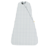 A sleeveless gunamuna Sleep Sack Swaddle in the Checkmate pattern, shown flat. The fabric features a small, minimalist grid design in soft neutral tones.