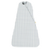 A sleeveless gunamuna Sleep Sack Swaddle in the Checkmate pattern, shown flat. The fabric features a small, minimalist grid design in soft neutral tones.