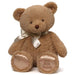 GUND Baby My First Teddy in tan with satin bow and “my first teddy” paw pads on white background