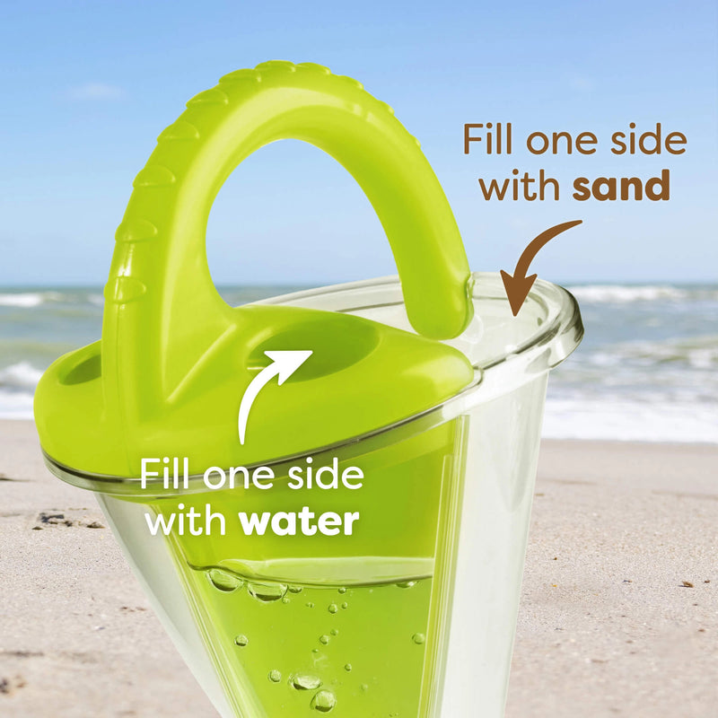 Green sand and water balance device with beach background