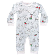 Heyward House boys long sleeve Playtime Romper in Reindeer in Training print on white background