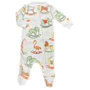 Heyward House footed pajama in Swaying Safari print on white background