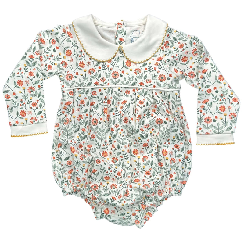 Heyward House long sleeve girl pleated bubble in Fall Floral print on white background