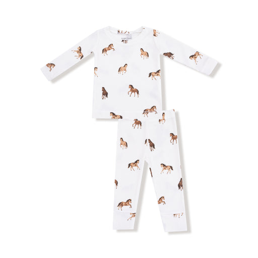 White onesie with horse pattern on a white background