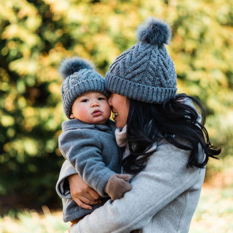 Huggalugs | Pom Pom Beanie Hat | Gray