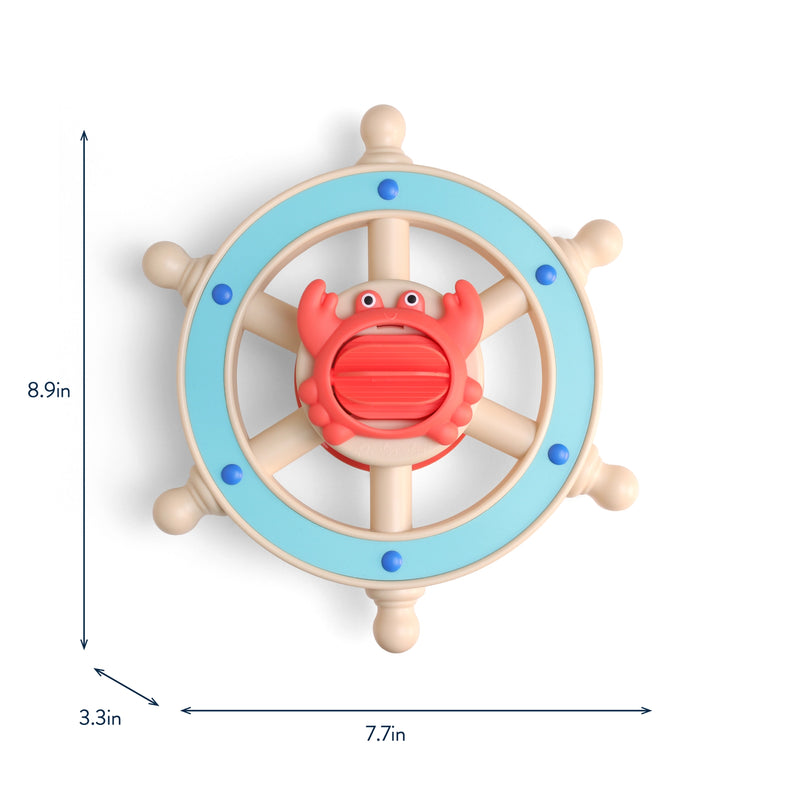 bath toy steering wheel with a crab figure on a white background