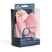 Pink plush bow and pacifier in its packaging, featuring the brand 'itzy ritzy'.