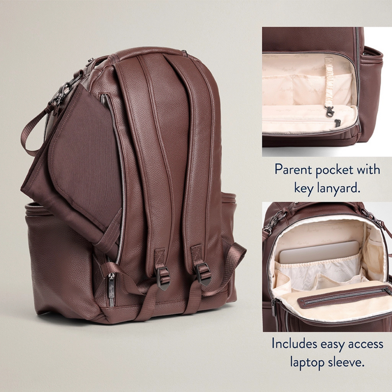 Side view of the Boss Plus diaper bag showing structured shape and zipper access