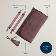 Boss Plus diaper bag accessories including changing pad, stroller straps, and detachable tassel