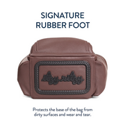Close-up of the signature rubber feet on the bottom of the diaper bag