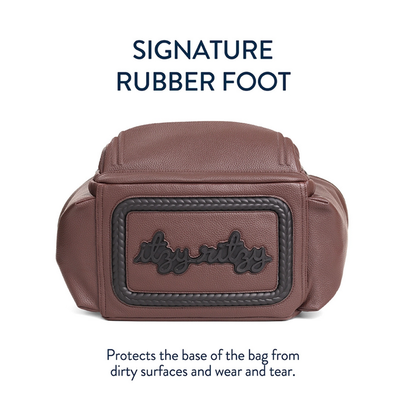 Close-up of the signature rubber feet on the bottom of the diaper bag