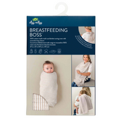Packaging for Itzy Ritzy Breastfeeding Boss nursing cover with images of the product in use, featuring a baby wrapped in the cover and a woman wearing the cover while breastfeeding a baby.