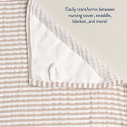 Striped baby cover with text overlay