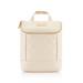 Beige leather bottle bag with a handle on a white background