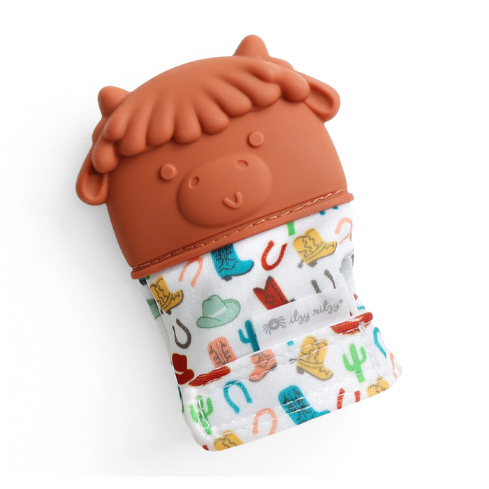 Itzy Ritzy | Silicone Teether Mitt | Highland Cow
