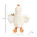 Plush toy duck with measurements on a white background