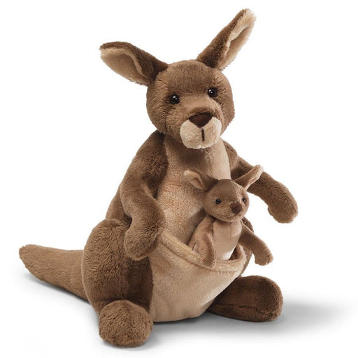 GUND Jirra kangaroo plush with joey sitting in pouch on white background