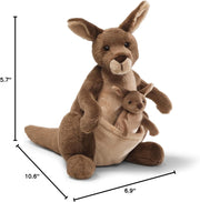 Jirra kangaroo with joey plush showing 10 inch height and size diagram