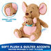 Close-up of Kanga and Roo plush showing jersey cotton quilted ear, foot, and pouch accents
