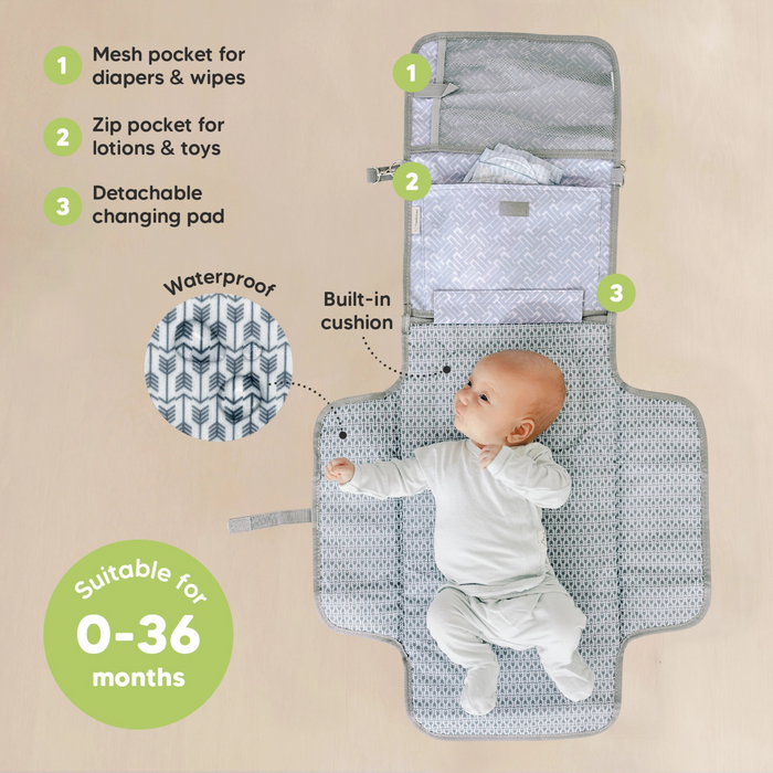 KeaBabies | Ezee Portable Diaper Changing Pad | Gray Mod