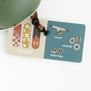 Skater Baby board book open to the wheels and bearings pages