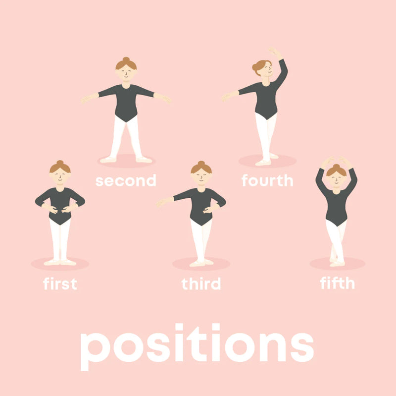 Illustrations of a dancer in various positions on a pink background