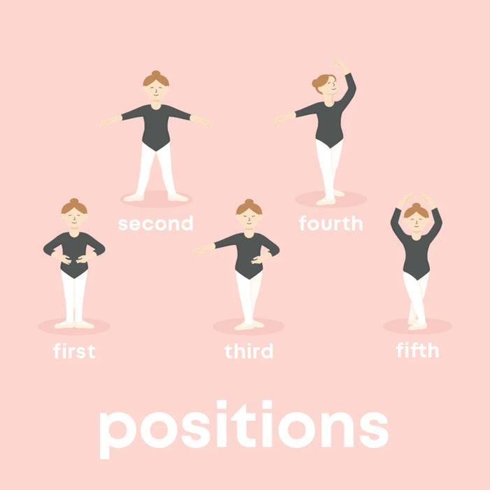 Illustrations of a dancer in various positions on a pink background