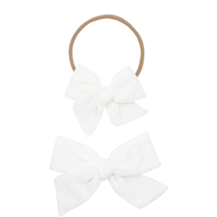 Velvet - Ivory Bow Headband on white background