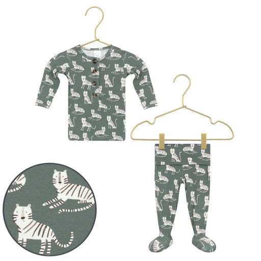 Children's pajama set with tiger pattern on a white background