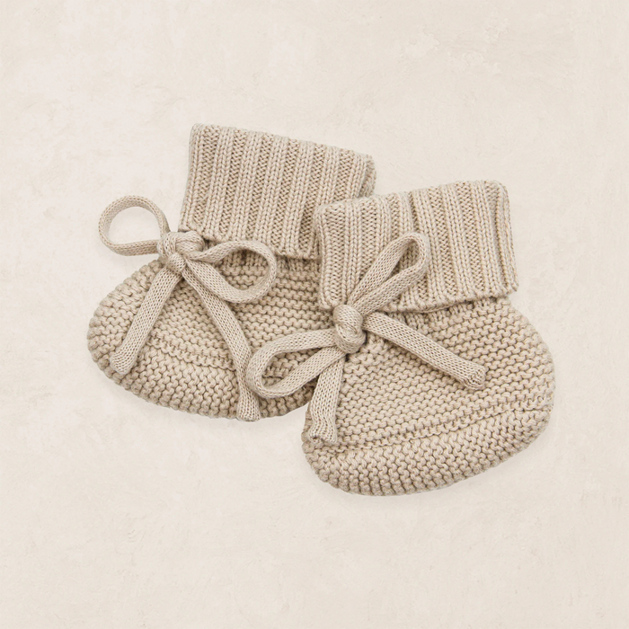 tan knit baby booties