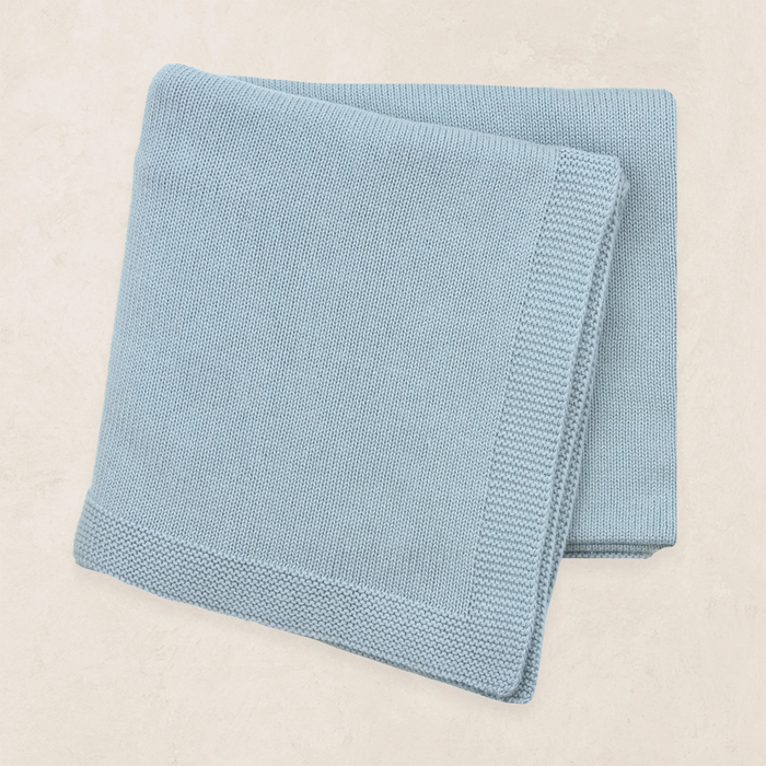 dusty blue knit baby blanket